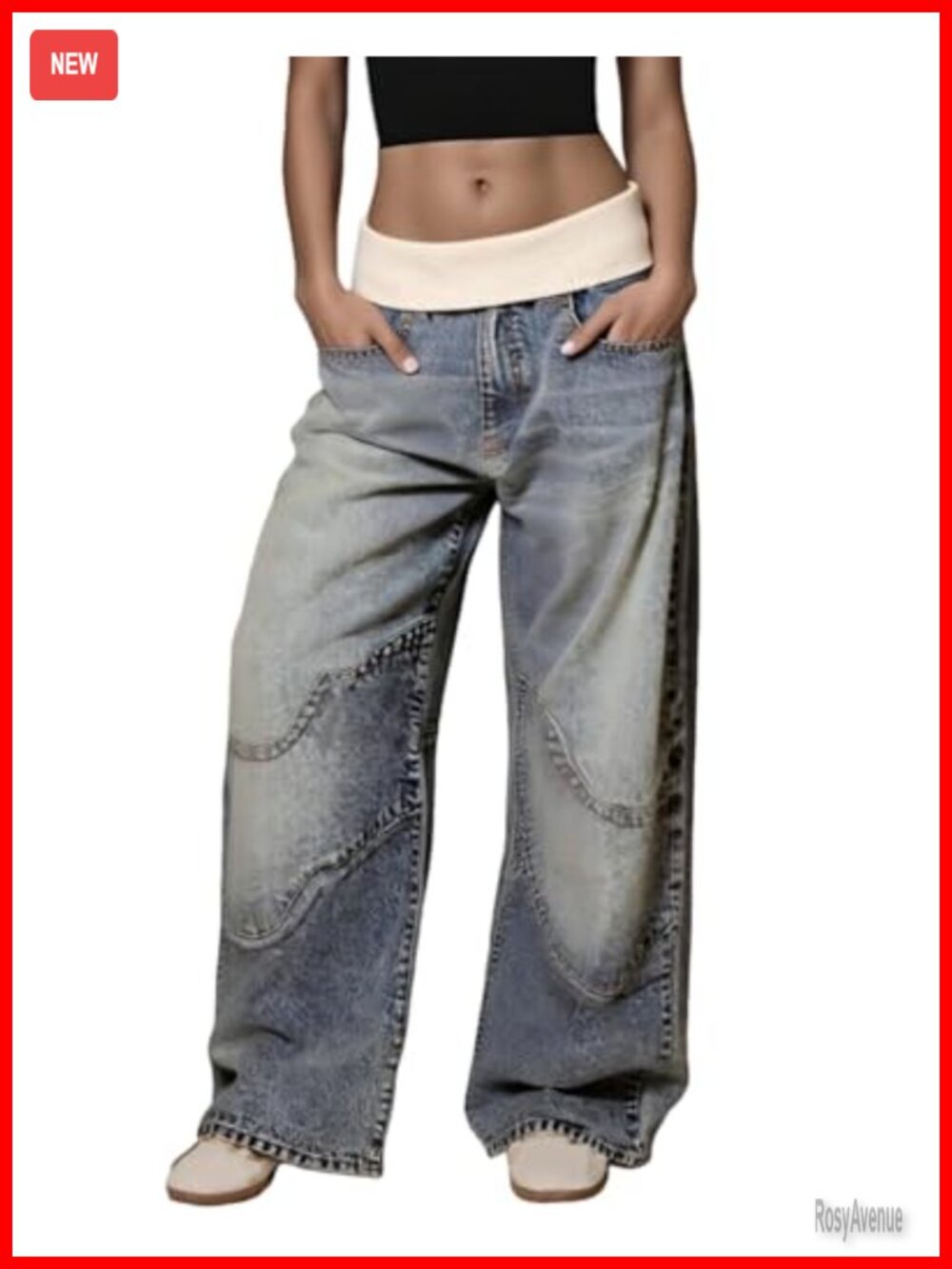 High Waisted Wide Leg Baggy Barrel Jeans Lace Patchwork Cargo Stretchy Denim